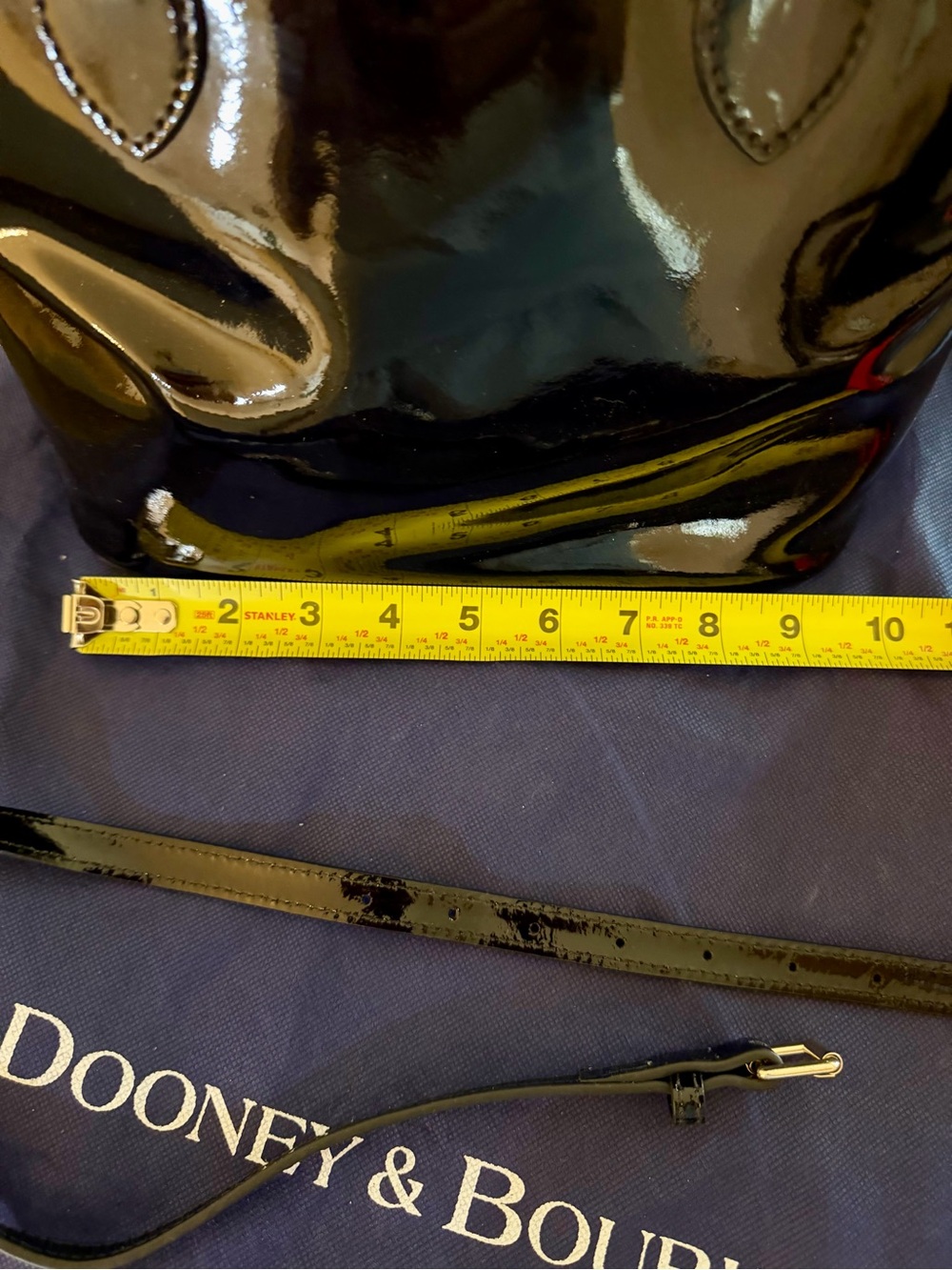 Dooney & Bourke Black Patent Leather Dome Satchel with Crossbody Strap - Picture 8 of 12